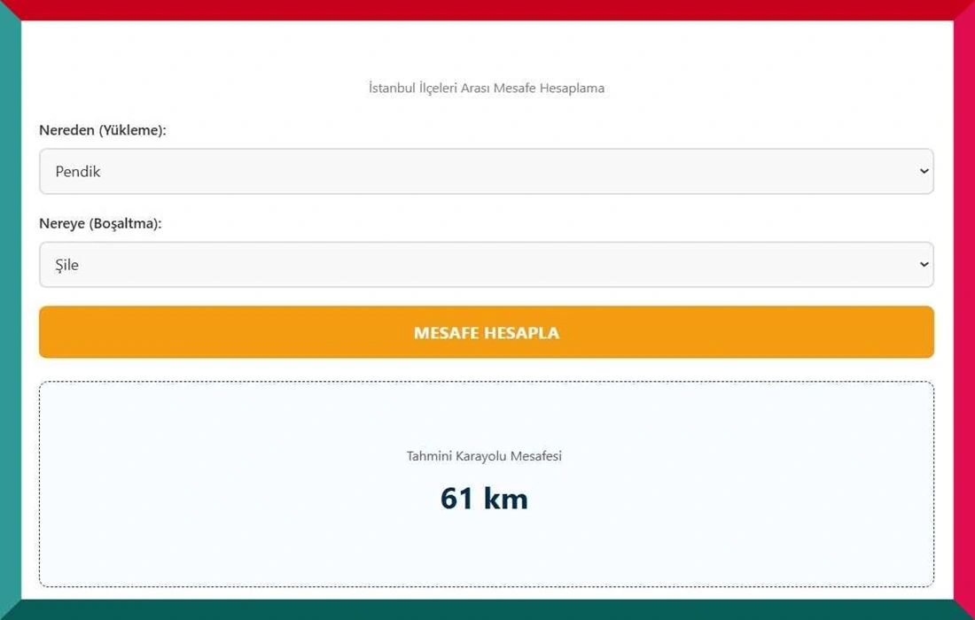 İstanbul İçi Mesafe Hesaplama Aracı